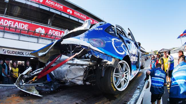 The smashed up car of Macauley Jones. Picture: Getty