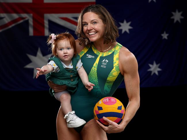 Australian OIympic water polo player Keesja Gofrs with her daughter