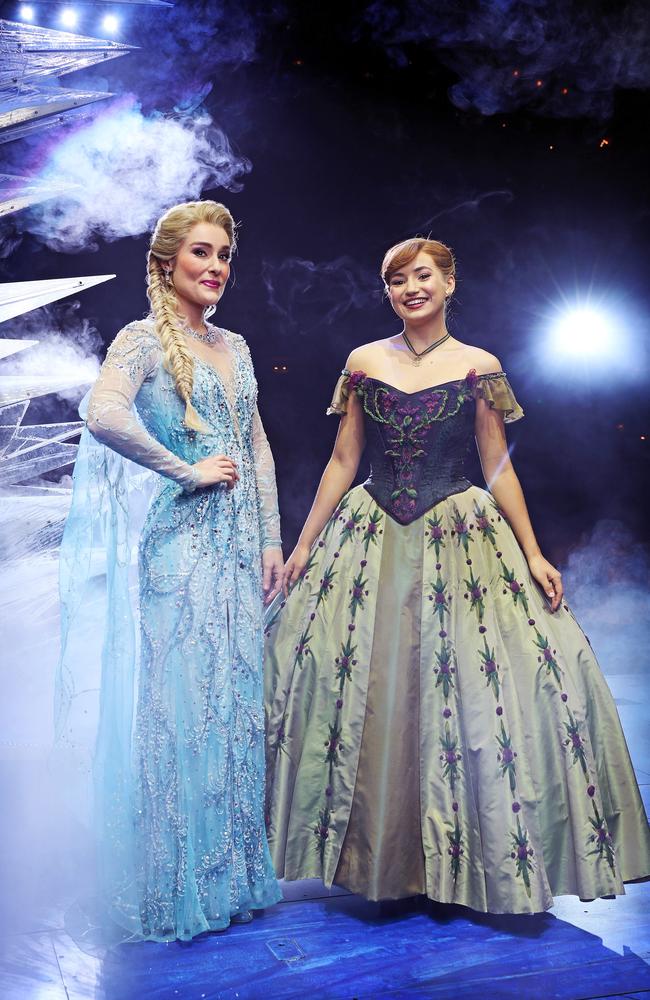 Jemma Rix as Elsa and Courtney Monsma as Anna in Frozen The Musical. Picture: Tim Hunter.