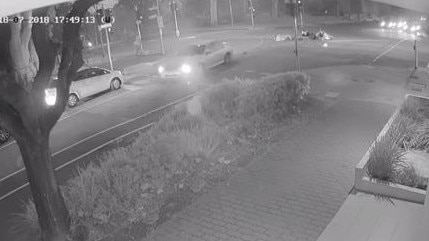 A still from CCTV footage of the crash at the intersection of South Tce and Hutt St.