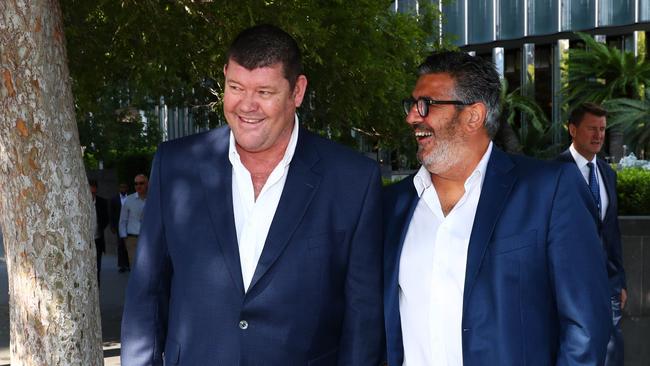 Crown Resorts billionaire James Packer with then director Andrew Demetriou. Picture: Aaron Francis/The Australian