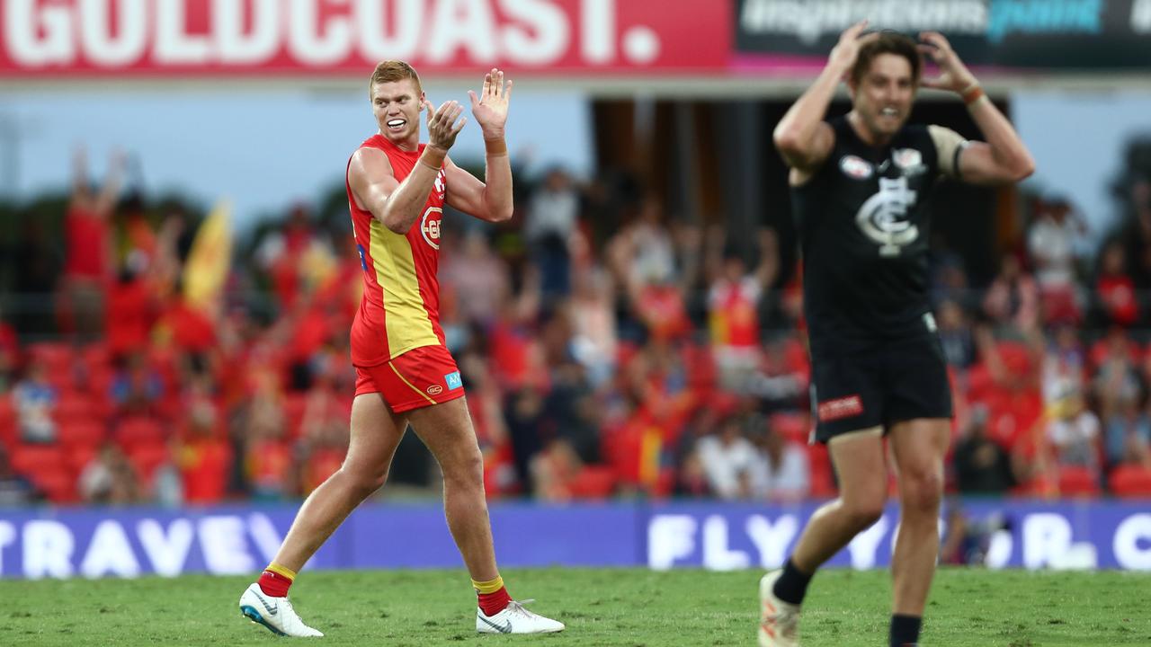 Dale Thomas reacts to Carlton’s loss. Picture: Getty Images 