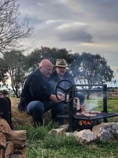 Matt Moran cooking on a Pig &amp; Pilgrim campfire model. Picture: Instagram