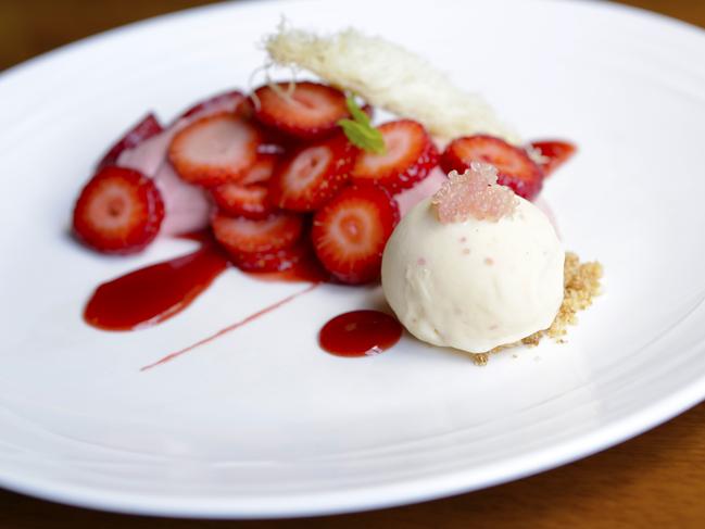 The strawberry mousse at Harry’s on Buderim. Picture: Megan Slade/AAP