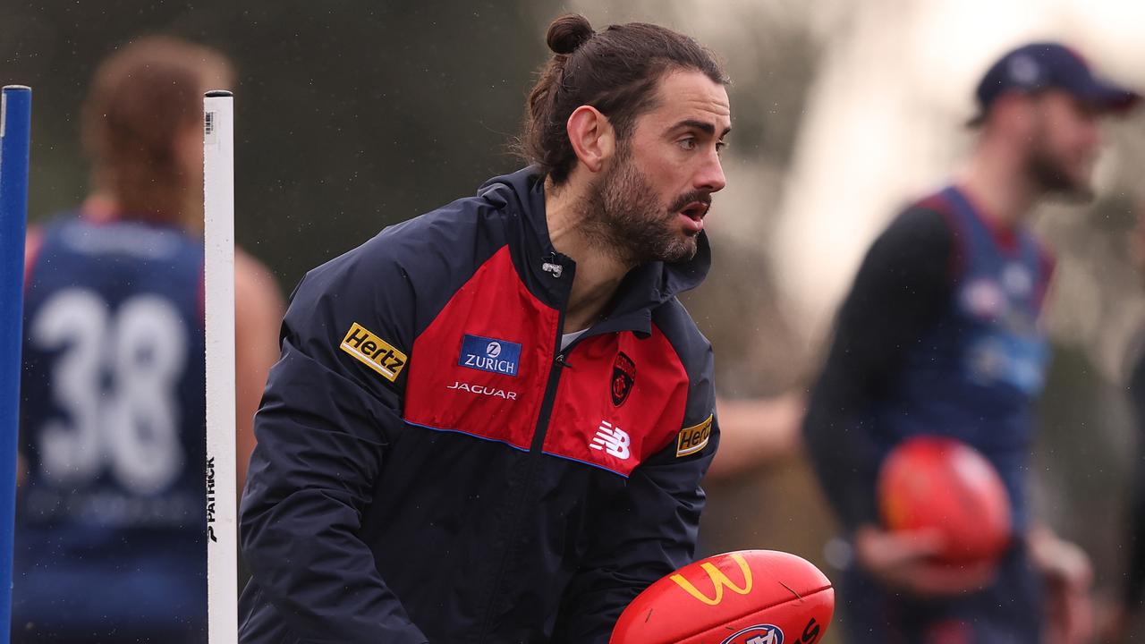 MELBOURNE, AUSTRALIA – JUNE 29: Brodie Grundy of the Demons controls the ball during a Melbourne Demons AFL training session at Casey Fields on June 29, 2023 in Melbourne, Australia. (Photo by Robert Cianflone/Getty Images)