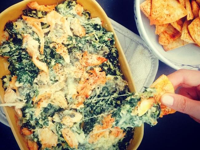 “Spinach artichoke dip with cholula buffalo chicken and blue cheese ... hollllly balls.” Photo: @chrissyteigen.