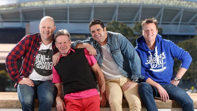 The Footy Show team before the split — Billy Brownless, Sam Newman, Garry Lyon and James Brayshaw — pictured in 2014. Picture: Calum Robertson