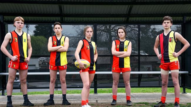 Canterbury Cobras Junior FC players Ned, Sam, Grace, Maddie and Hamish are unable to play due to lockdown. Picture: Ian Currie