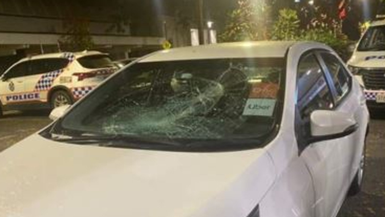 The windscreen of this Uber vehicle was smashed in an incident in the Rockhampton CBD on New Year's Eve.