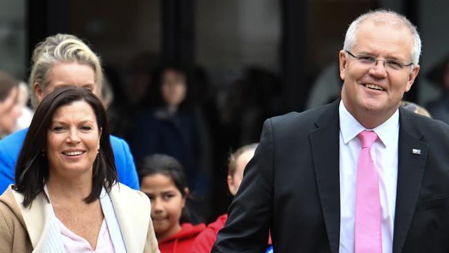 Prime Minister Scott Morrison and wife Jenny during a visit to netball courts at Sportlink, Vermont in Melbourne. Picture: AAP/Mick Tsikas