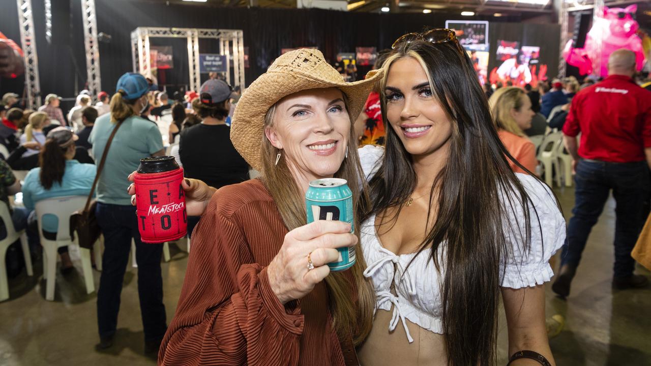 Rayna Gillies (left) and Taylah Gillies at Meatstock at Toowoomba Showgrounds, Friday, April 8, 2022. Picture: Kevin Farmer