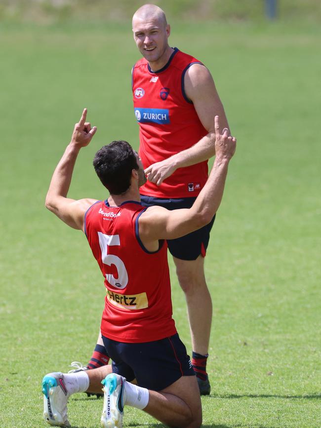 Demons in Lorne: Christian Petracca celebrates. Picture: Brendan Beckett