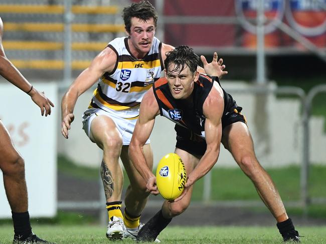 Connor Stackelberg lays a tackle. Picture: Felicity Elliott