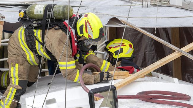 Emergency services respond to an incident at a boat yard involving an explosion at Gepp Parade, Derwent Park. Picture: Chris Kidd