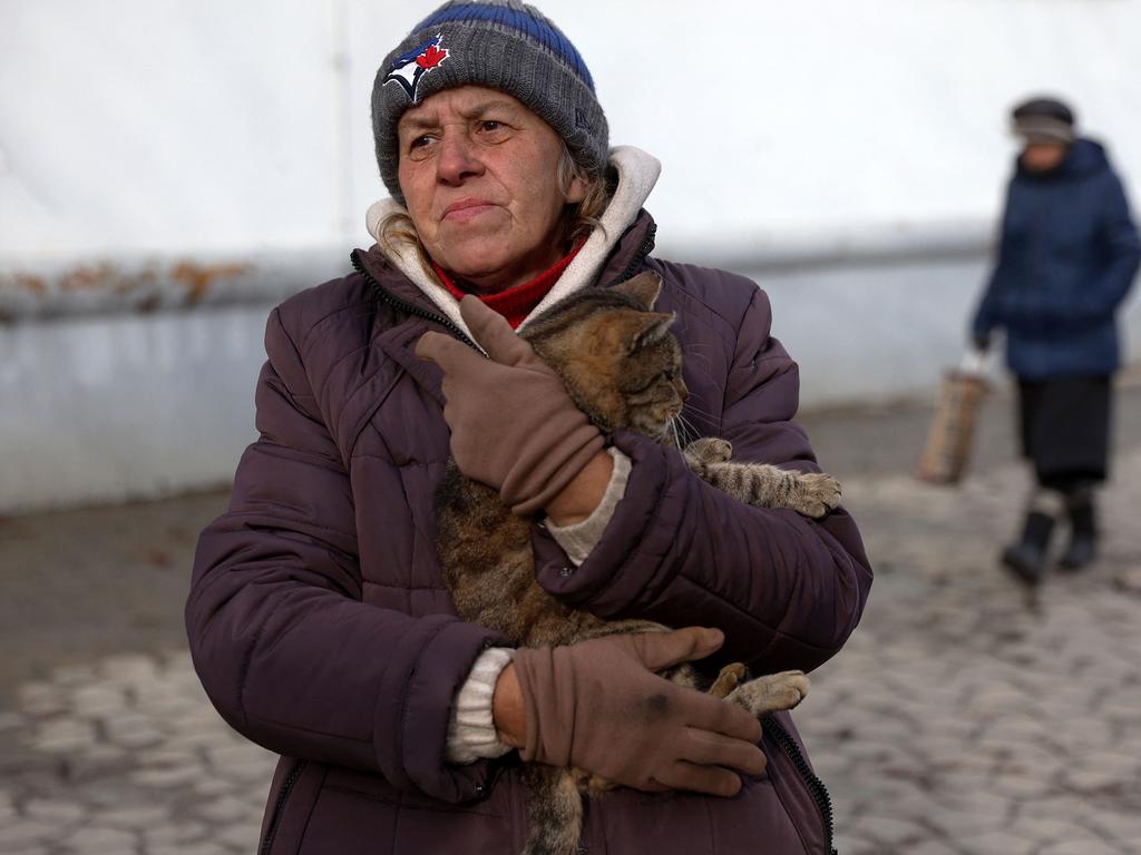 A local resident in the town of Lyman, Donetsk region. Picture: Anatolii Stepanov/AFP