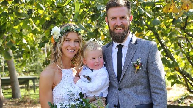 Laura Murrihy and Chris Holder kept the waste to a minimum at their wedding, decorating with natural foliage and Laura wore her late mum’s wedding gown. Picture: Annika Sjolund