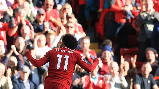 Mohamed Salah celebrates his winner for Liverpool against Brighton and Hove Albion. Photo: AFP