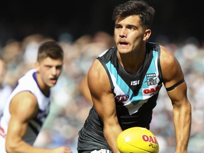 Port Adelaide’s Riley Bonner in action against Fremantle. Picture: SARAH REED