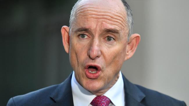 Government Services Minister Stuart Robert at a press conference at Parliament House. Picture: AAP IMAGE/MICK TSIKAS