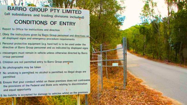 The front gate of the Barro Group’s Mount Cotton quarry. Picture: Judith Kerr