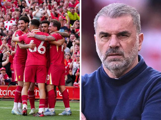 Ange Postecoglou watched the party unfold. Photo: AP, John Super.
