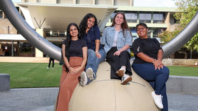 UNSW students Harsheen Purewal, Rifah Tamanna, Maixence Williams, and Jennifer Amponsah say there’s too much stigma against TAFE qualifications. Picture: Dylan Coker / Daily Telegraph
