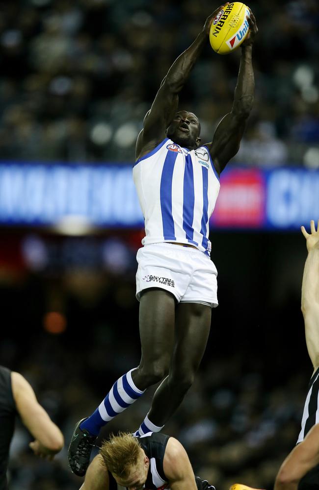 Majak Daw stretches for a Mark of the Year contender. Picture: Michael Klein