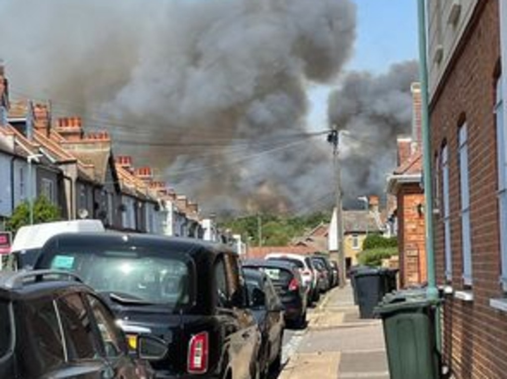 Flames on a suburban street in London. Picture: Sky News.