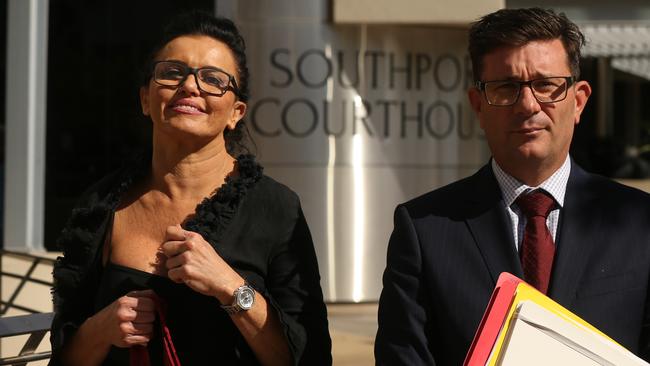 Ms Taylor (left, with her lawyer Michael Gatenby) is accused of trafficking the drugs ice, cannabis, MDMA and heroin over five months this year, according to police allegations in court documents. Picture: Glenn Campbell / NewsWire