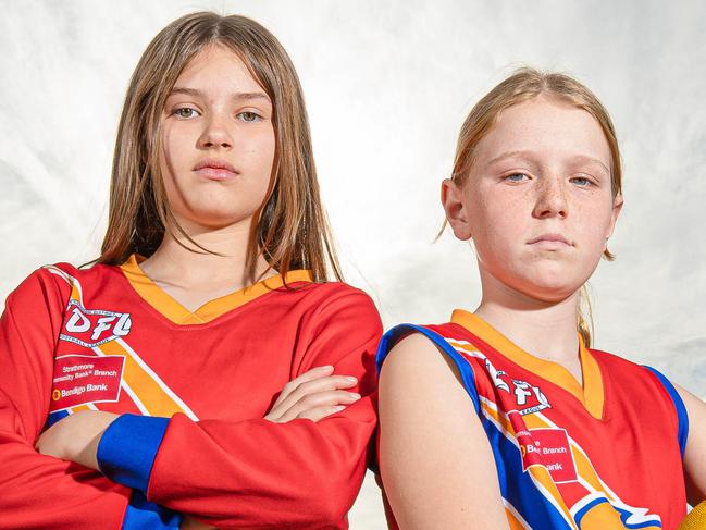 L-r  Stevie Holland, 11 AND Marley Robertson , 11 U12.MarleyÃs mum: Lou 0437582780The Maribyrnong Park under 12 girls team has called out discrimination after the division won't have a finals series in the EDFL while the boys sides will. Picture: Jason Edwards