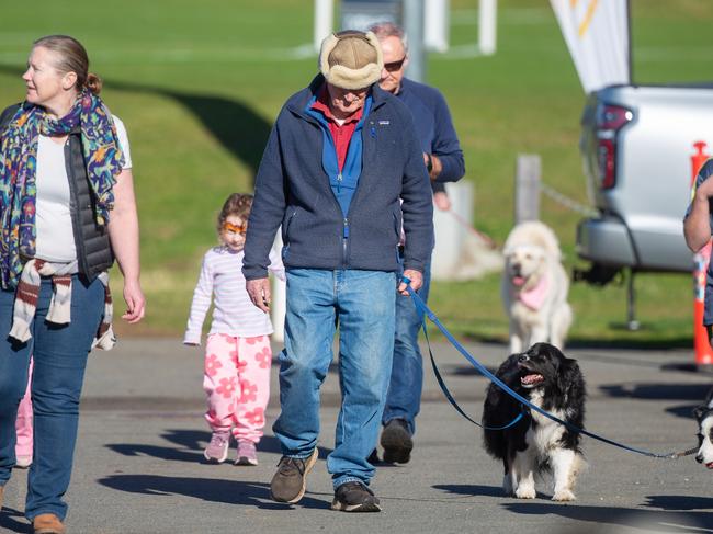 Dog walkers and their dogs at the million paws walk at Queens Domain in Hobart in Sunday 25th May 2025. Picture: Linda Higginson