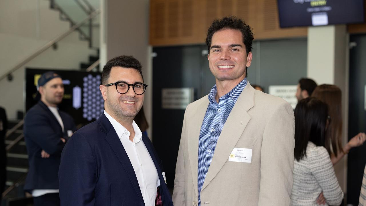 Evan Raptis, Sage Black at the YP Gold Coast City Leaders Forum, 2023. Picture: Celeste Humphrey