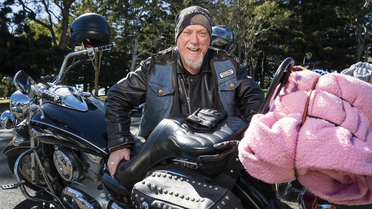 God's Squad associate Rich Watts with his Kawasaki Vulcan 1600 on the Huggie Bear Memorial Toowoomba Blanket Run organised by Downs Motorcycle Sporting Club. Picture: Kevin Farmer