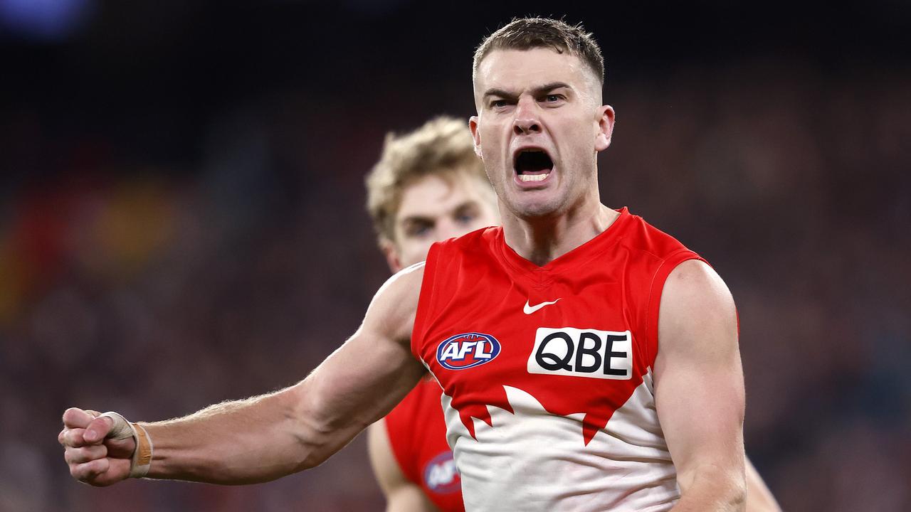 Sydney's Tom Papley celebrates kicking a goal during the AFL 2nd Qualifying Final between the Melbourne Demons and Sydney Swans at the MCG on September 2nd, 2022. Photo by Phil Hillyard (Image Supplied for Editorial Use only - **NO ON SALES** - Â©Phil Hillyard )