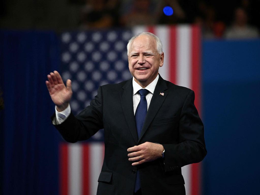 US vice presidential candidate Minnesota Gorvernor Tim Walz on the first day of the Battleground State Tour. Picture: AFP