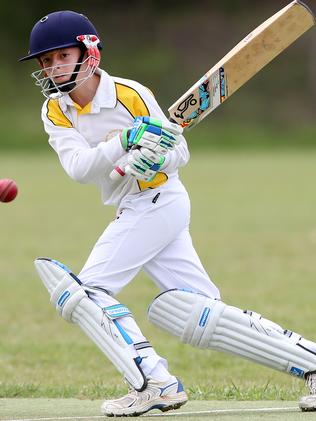 Jack Jarvis batting during the under 11 junior cricket grand final between Tahmoor (batting) v Campbelltown Westerners at Jackson Park Woodbine. Picture: Jonathan Ng