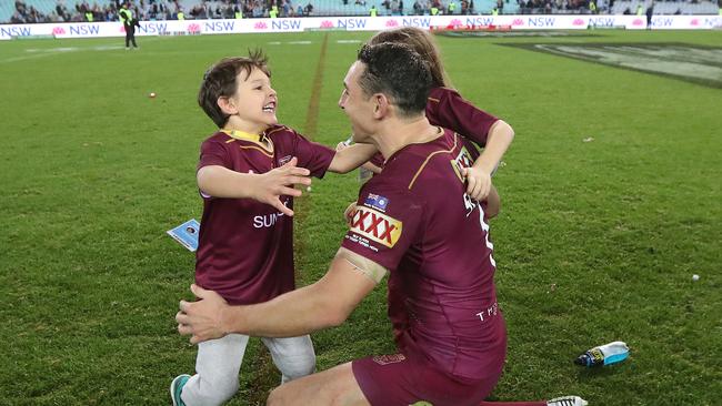 Billy Slater with his kids after Origin II. Picture: Peter Wallis