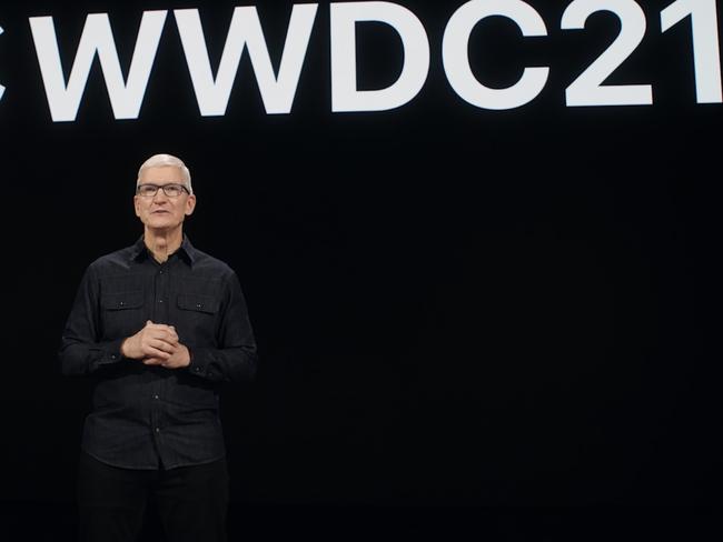 Apple chief executive Tim Cook addresses a virtual audience at the company's Worldwide Developers Conference. Picture: Supplied