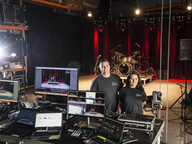 James Callaghan and Emma Paulley-Hughes have opened a live-streaming studio at their West Gosford warehouse. Picture: Troy Snook