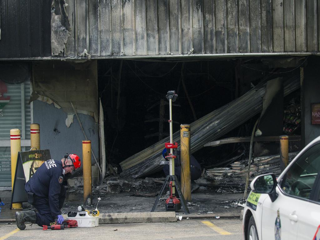 The shop was destroyed by the fire, as were surrounding stores. Picture: NewsWire/ Glenn Campbell