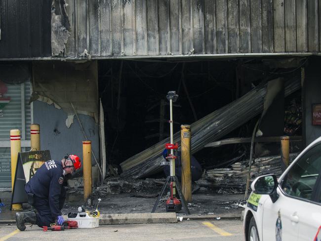 The shop was destroyed by the fire, as were surrounding stores. Picture: NewsWire/ Glenn Campbell
