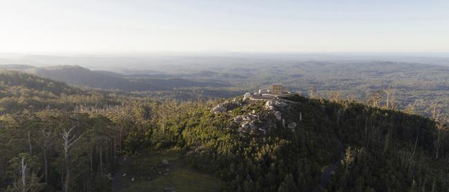 The Keep's stunning location looking out over a canopy of trees in the Blue Tier State Reserve and to the ocean in the East. Picture: Aaron Jones