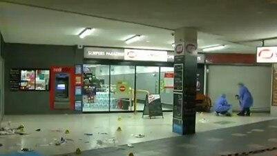 The scene of the double stabbing at Surfers Paradise on Friday. Picture: Channel 7