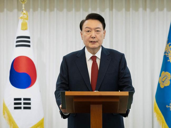 President Yoon Suk Yeol appears on South Korean television after his impeachment. Picture: South Korean Presidential Office/AFP