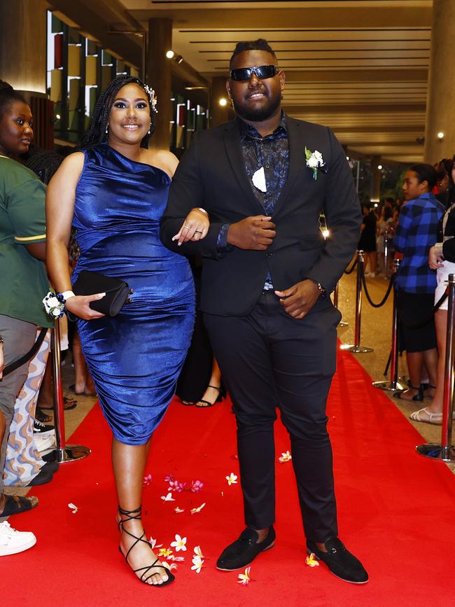 Ciellah Anu and Tatapai Bansa at the Trinity Bay High School formal evening, held at the Cairns Convention Centre. Picture: Brendan Radke