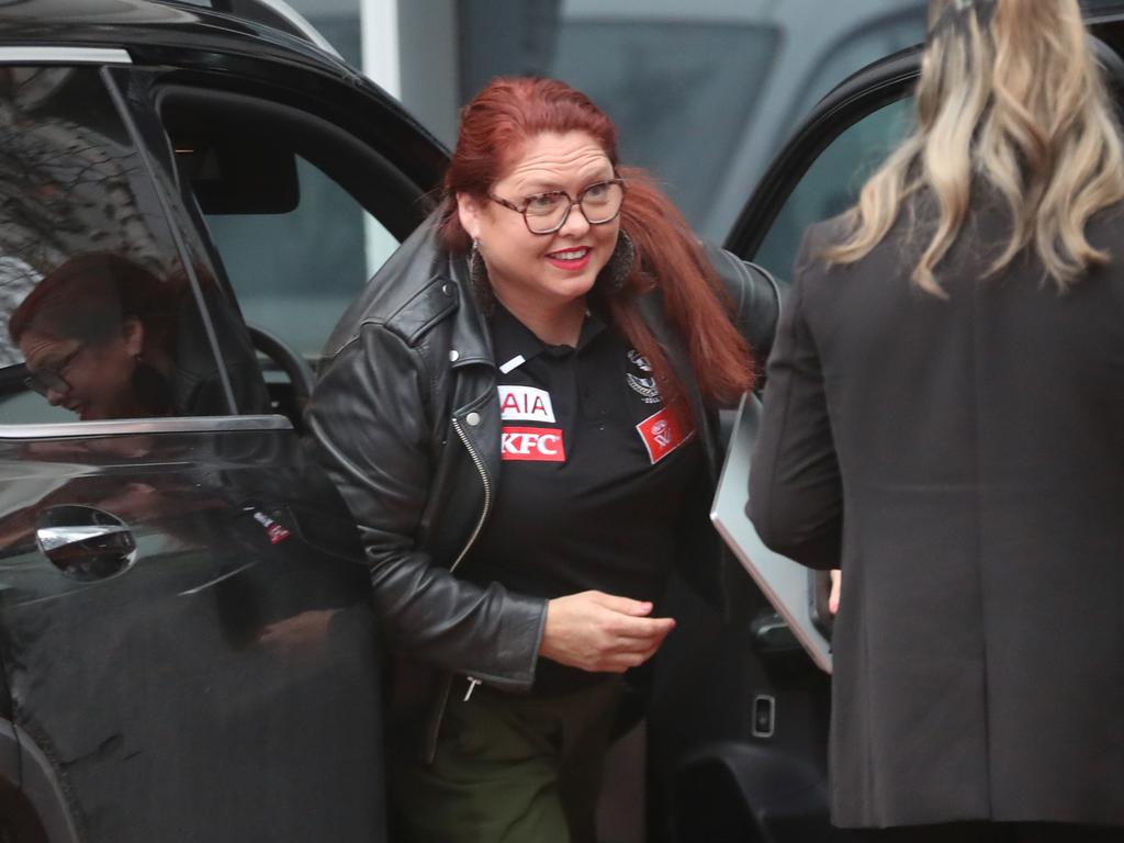 Vice president Jodie Sizer outside Collingwood HQ on Wednesday. Picture: David Crosling