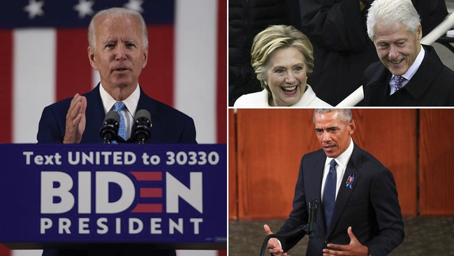 Joe Biden, left, Hillary and Bill Clinton, top right, and Barack Obama. Pictures: AFP