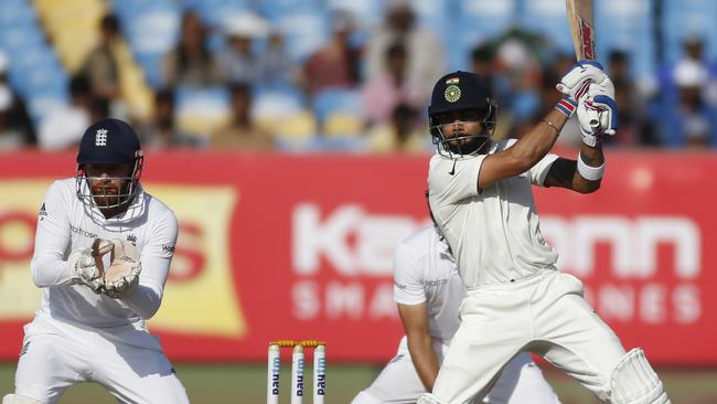 Indian captain Virat Kohli bats on the fifth day of the first Test against England.