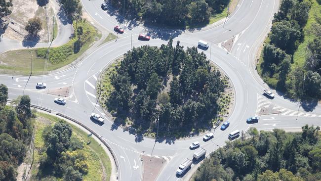 An aerial view of Exit 54 at Coomera late last year before the roadworks began. Picture: Richard Gosling.