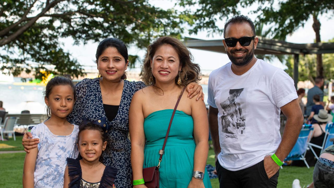 Diya Binadi, Avya Binadi, Raksha Chalise, Pratisha Dewan and Sulav Dhakal at Darwin Waterfront on New Year’s Eve 2020. Picture: Che Chorley